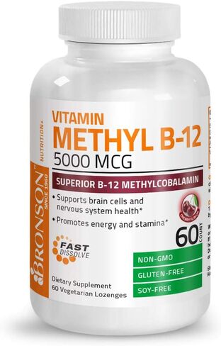 Bronson Methyl B12 5000 mcg Vitamin B12 Methylcobalamin Energy & Brain Support 60 Lozenges in Saudi Arabia