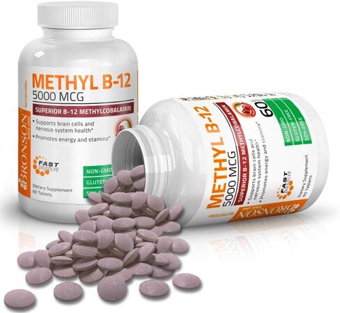 Bronson Methyl B12 5000 mcg Vitamin B12 Methylcobalamin Energy & Brain Support 60 Lozenges in Saudi Arabia