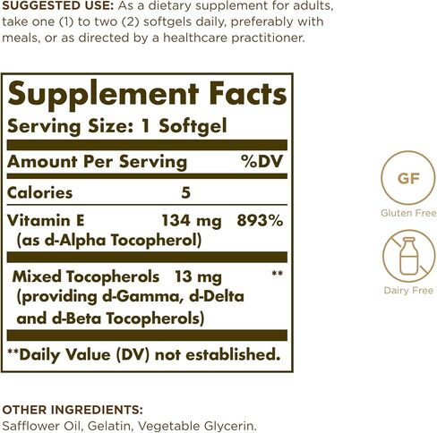 Solgar Vitamin E 200 IU - 100 Softgels - Natural Antioxidant, Skin & Immune System Support - Gluten Free, Dairy Free - 100 Servings in Saudi Arabia