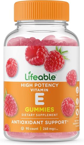 Lifeable Vitamin E 268mg - Great Tasting Natural Flavor Gummy Supplement - Vegetarian GMO-Free Chewable Vitamins - for Eye Health and Cardiovascular Support - for Adults, Men, Women - 90 Gummies in Saudi Arabia