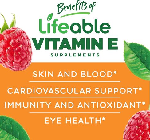 Lifeable Vitamin E 268mg - Great Tasting Natural Flavor Gummy Supplement - Vegetarian GMO-Free Chewable Vitamins - for Eye Health and Cardiovascular Support - for Adults, Men, Women - 90 Gummies in Saudi Arabia