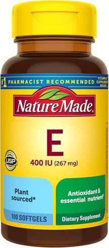 Nature Made Vitamin E 267 mg (400 IU) d-Alpha، مكمل غذائي لدعم مضادات الأكسدة، 100 كبسولة هلامية، كمية تكفي 100 يوم in Kuwait