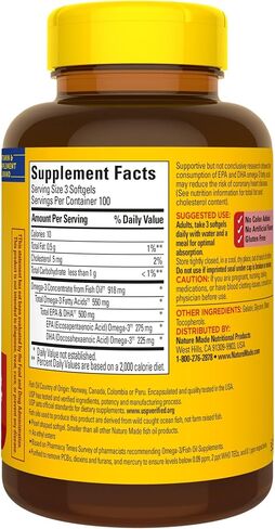 Nature Made Omega 3 Fish Oil Pearls 550 mg per serving, Small Size Fish Oil Supplements as Ethyl Esters, Omega 3 Supplement for Healthy Heart Support, 300 Softgels, 100 Day Supply in Kuwait