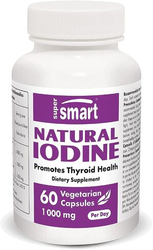 Supersmart - Natural Iodine 1000 mg Per Day - Standardized to 650 ppm of Iodine - Thyroid & Healthy Nervous System Support Supplement | Non-GMO & Gluten Free - 60 Vegetarian Capsules in Saudi Arabia