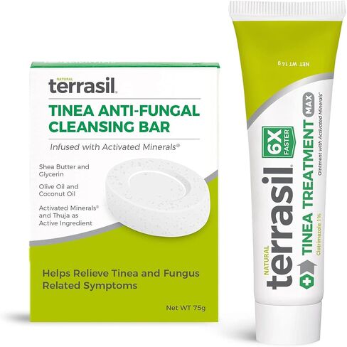 Terrasil Tinea Treatment 2-Product مرهم ونظام شريط التطهير مع جميع المعادن الطبيعية النشطة 6X قوة مكافحة فطريات السعفة (أنبوب 14 جم + شريط 75 جم) in Kuwait