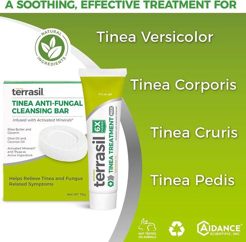 Terrasil Tinea Treatment 2-Product مرهم ونظام شريط التطهير مع جميع المعادن الطبيعية النشطة 6X قوة مكافحة فطريات السعفة (أنبوب 14 جم + شريط 75 جم) in Kuwait