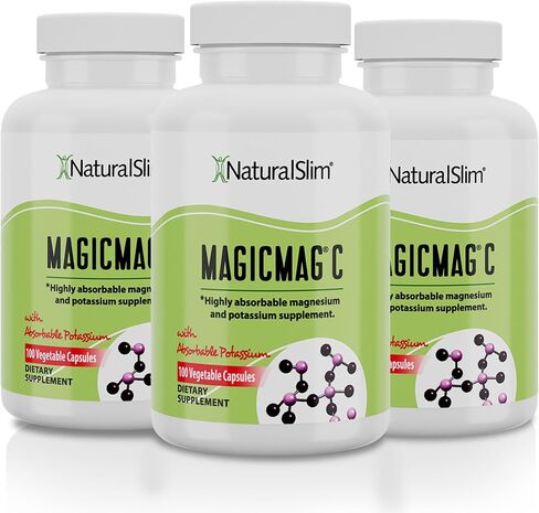 كبسولات سيترات المغنيسيوم NaturalSlim MagicMag C – مكمل المغنيسيوم مع البوتاسيوم الطبيعي | دعم النوم وصحة القلب وتخفيف تشنجات العضلات | خالي من الغلوتين، 100 كبسولة (عبوة واحدة) in Kuwait