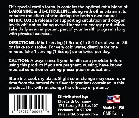 مسحوق ما قبل التمرين من شركة بلو إيرث، إل أرجينين 5000 ملجم، مكمل سيترولين 1000 ملجم، معزز أكسيد النيتريك، مونوهيدرات الكرياتين، بيتا ألانين، الكافيين، مزيج مشروبات الطاقة قبل التمرين، للرجال والنساء in Kuwait