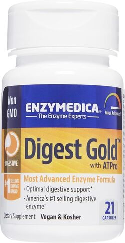 Enzymedica Digest Gold + ATPro، تركيبة إنزيمات ذات قوة قصوى، تمنع الانتفاخ والغازات، 14 إنزيمًا رئيسيًا بما في ذلك الأميليز والبروتياز والليباز واللاكتاز، 45 كبسولة in Saudi Arabia