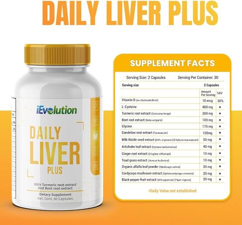iEvolution - Daily Liver Plus Liver | Liver Cleanse Detox Herbal Liver Support Supplement with Milk Thistle Dandelion Root Turmeric and Artichoke Extract for Liver Health Repair Formula in Saudi Arabia