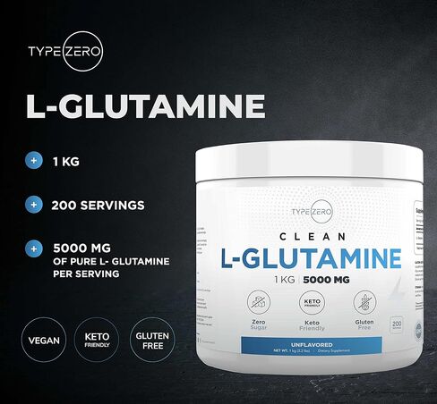 مسحوق الجلوتامين 5X Strength L (5000 مجم | 1 كجم) مكمل جلوتامين L نقي لمدة 6 أشهر لصحة الأمعاء المتسربة، ودعم وتعافي بطانة الجهاز الهضمي للنساء والرجال - نباتي، خالي من الغلوتين، بدون مواد حشو in Kuwait