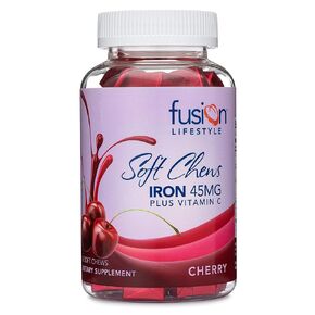 Chewable Iron Supplement for Women & Men - Cherry Flavor, Iron Vitamin C Soft Chew for Max Absorption, Iron as Ferrous Fumarate, Ideal for Anemia and Iron Deficiency, 2 Month Supply
