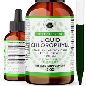 سوبر ناتشورال جودز قطرات سائلة من الكلوروفيل - دعم المناعة، تعزيز الطاقة الصباحية، رائحة الجسم، حب الشباب، دعم الهضم، والتخلص السريع من السموم - طبيعية ونباتية in Kuwait