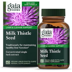 Gaia Herbs Milk Thistle - Liver Supplement & Cleanse Support for Maintaining Healthy Liver Function* - 60 Vegan Capsules (20-Day Supply)