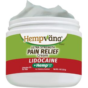 Hempvana Cream, Ultra Strength Lidocaine Relief of Sore Muscles, Achy Knees, and More. Odor-Free & Enriched with Hemp Seed Oil, 4-oz jar, White in Saudi Arabia