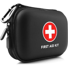 Mini First Aid Kit, 100 Pieces Water-Resistant Hard Shell Small Case - Perfect for Travel, Outdoor, Home, Office, Camping, Hiking, Car (Black)