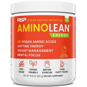RSP AminoLean - All-in-One Natural Pre Workout, Amino Energy, Weight Management - Vegan BCAAs, Preworkout for Men & Women, Acai, 25 Serv