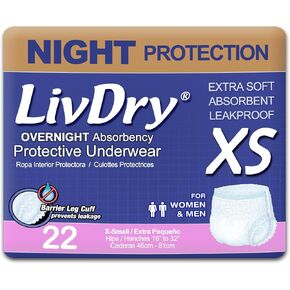 ملابس داخلية LivDry للبالغين XL لسلس البول، قدرة على الامتصاص أثناء الليل، حماية من التسرب، مقاس X-Large، 48 قطعة in Kuwait