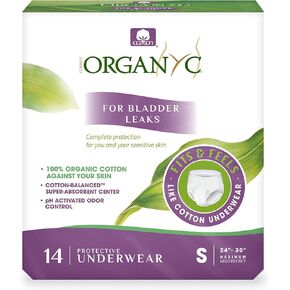 Organyc Bladder Control Underwear for Women - Organic Cotton Protective Underwear for Incontinence, Leak Protection, Odor Protection and Sensitive Skin, Small, 14 Count