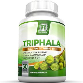 BRI Nutrition Triphala - 1000 مجم نباتي هيمالايا تريفالا مستخلص نقي زائد - كمية تكفي 60 يومًا - 120 قيراط من كبسولات السليلوز النباتية in Kuwait