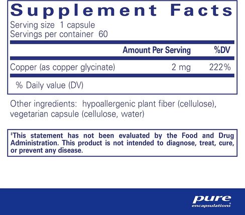 Pure Encapsulations Copper (Glycinate) | Iron Absorption Supplement for Red Blood Cell Formation* | 60 Capsules in Saudi Arabia