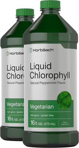 Chlorophyll Liquid Drops 100mg | 32 oz (2 x 16 oz Bottles) | Natural Peppermint Flavor | Vegetarian, Non-GMO, and Gluten Free Formula | by Horbaach in Saudi Arabia