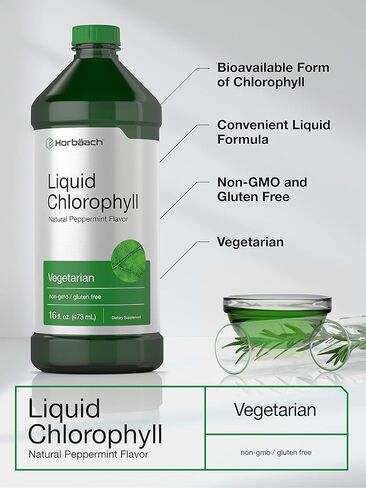 Chlorophyll Liquid Drops 100mg | 32 oz (2 x 16 oz Bottles) | Natural Peppermint Flavor | Vegetarian, Non-GMO, and Gluten Free Formula | by Horbaach in Saudi Arabia