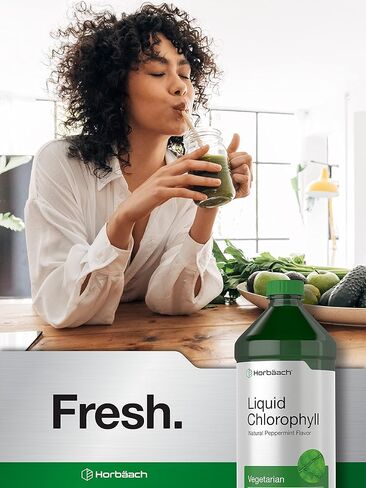 Chlorophyll Liquid Drops 100mg | 32 oz (2 x 16 oz Bottles) | Natural Peppermint Flavor | Vegetarian, Non-GMO, and Gluten Free Formula | by Horbaach in Saudi Arabia