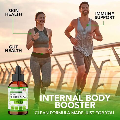 سوبر ناتشورال جودز قطرات سائلة من الكلوروفيل - دعم المناعة، تعزيز الطاقة الصباحية، رائحة الجسم، حب الشباب، دعم الهضم، والتخلص السريع من السموم - طبيعية ونباتية in Kuwait