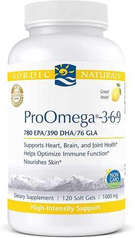 Nordic Naturals ProOmega 3-6-9, Lemon Flavor - 120 Soft Gels -1360 mg Omega-3 - EPA & DHA with Added GLA - Healthy Skin & Joints, Cognition, Positive Mood - Non-GMO - 60 Servings in Saudi Arabia