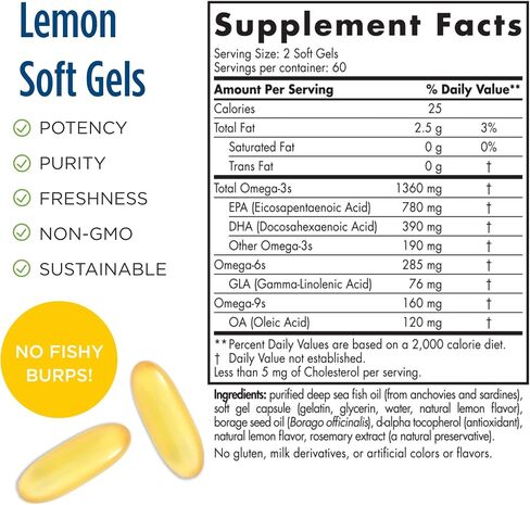 Nordic Naturals ProOmega 3-6-9, Lemon Flavor - 120 Soft Gels -1360 mg Omega-3 - EPA & DHA with Added GLA - Healthy Skin & Joints, Cognition, Positive Mood - Non-GMO - 60 Servings in Saudi Arabia