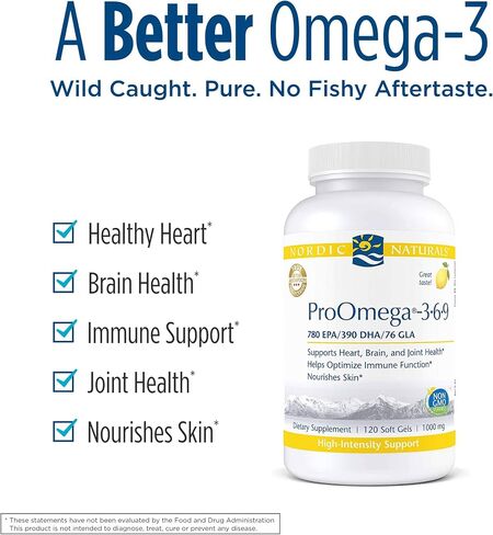 Nordic Naturals ProOmega 3-6-9, Lemon Flavor - 120 Soft Gels -1360 mg Omega-3 - EPA & DHA with Added GLA - Healthy Skin & Joints, Cognition, Positive Mood - Non-GMO - 60 Servings in Saudi Arabia