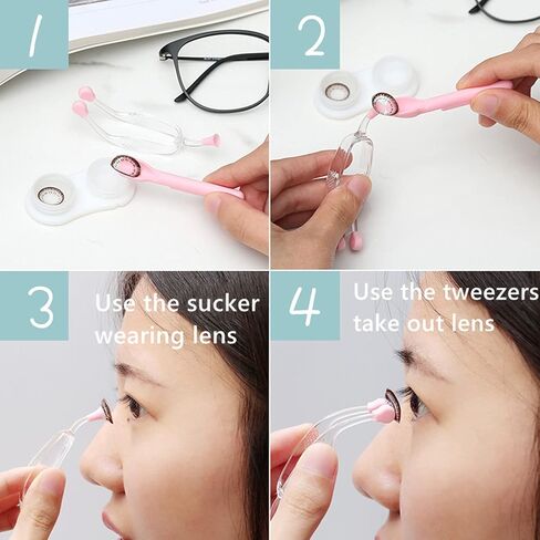 MUDOR Soft Contact Lense Remover Tool - Contact Lens Insertion Tool Includes Tweezers and Soft Scoop, Contact Lens Removal for Travel Home Use (Pink) in Saudi Arabia