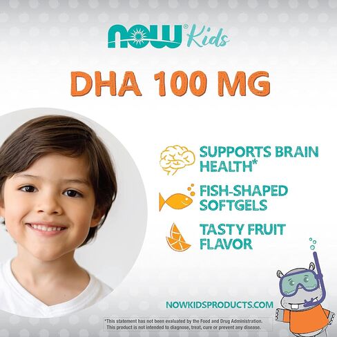 NOW Supplements, DHA Kids 100 mg, Supports Brain Health*, Fruit Flavor, 60 Chewable Softgels, packaging may vary in Saudi Arabia
