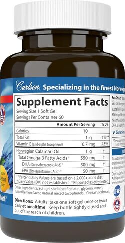 Carlson - EcoSmart DHA 500, Sustainable Source, Supports Healthy Vision & Brain Function, Lemon, 60 soft gels in Saudi Arabia