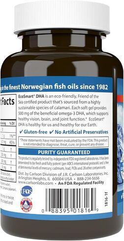 Carlson - EcoSmart DHA 500, Sustainable Source, Supports Healthy Vision & Brain Function, Lemon, 60 soft gels in Saudi Arabia