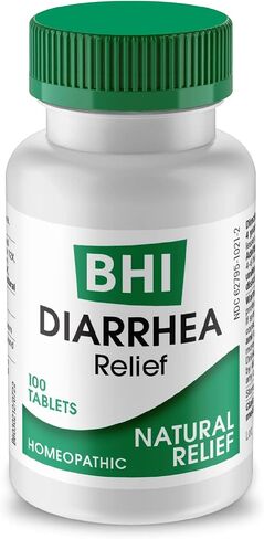 BHI Diarrhea Relief Fast-Acting Natural Remedy for Mild Diarrhea 8 Soothing Homeopathic Actives Help Calm Stomach Pain Gas Indigestion & Cramps for Women & Men - 100 Tablets in Saudi Arabia