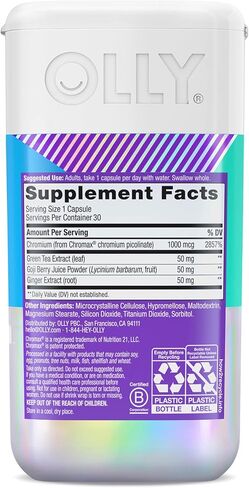 OLLY Combat Cravings, Metabolism & Energy Support Supplement, Chromium, Green Tea, Goji Berry, Ginger, Boost Energy - 30 Count in Kuwait