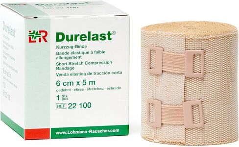 ضمادة Lohmann & Rauscher Durelast قابلة للتمدد قصيرة جدًا، ضمادة ضغط قابلة للتمدد بنسبة 45%، 66% قطن و34% بولي أميد، عرض 10 سم × طول 5 متر in Kuwait
