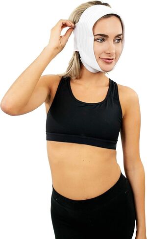 حزام ضغط للذقن من كونتور ام دي - لفافة راس طبية لشد الوجه والرقبة والجراحات التجميلية والفم - شد قناع الذقن - ملابس ضغط بعد الجراحة بعد شفط الدهون - لوازم التعافي من العمليات الجراحية in Kuwait