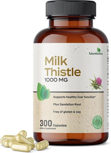 Futurebiotics شوك الحليب 1000 مجم سيليمارين ماريانوم وجذور الهندباء لدعم صحة الكبد، 300 كبسولة in Kuwait
