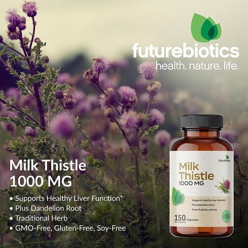 Futurebiotics شوك الحليب 1000 مجم سيليمارين ماريانوم وجذور الهندباء لدعم صحة الكبد، 300 كبسولة in Kuwait