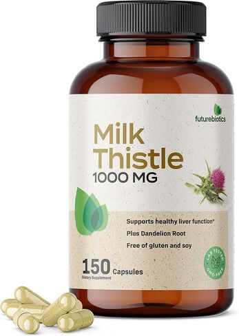 Futurebiotics شوك الحليب 1000 مجم سيليمارين ماريانوم وجذور الهندباء لدعم صحة الكبد، 300 كبسولة in Kuwait
