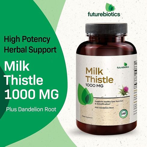 Futurebiotics شوك الحليب 1000 مجم سيليمارين ماريانوم وجذور الهندباء لدعم صحة الكبد، 300 كبسولة in Kuwait