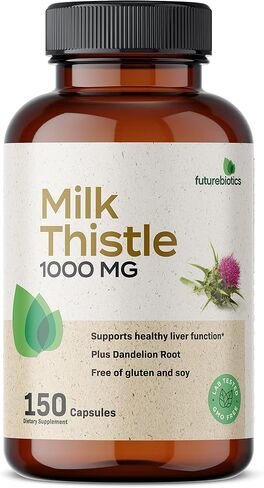 Futurebiotics شوك الحليب 1000 مجم سيليمارين ماريانوم وجذور الهندباء لدعم صحة الكبد، 300 كبسولة in Kuwait