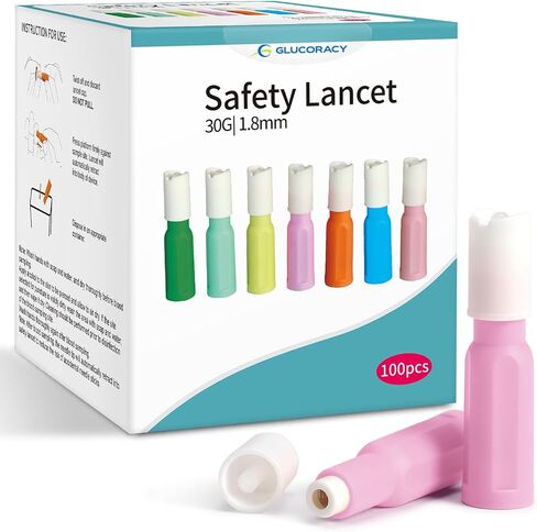 Glucoracy Safety Lancets, Sterile, Top Push Button Activated, 28 Gauge, 1.8 mm, 100 Count, 1 Pack in Saudi Arabia