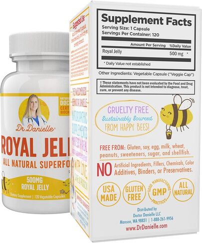 غذاء ملكات النحل من د. دانيل، مكمل غذائي ملكي، 500 مجم 120 كبسولة in Kuwait