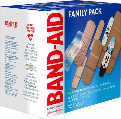 Band-Aid Brand Adhesive Bandage Family Variety Pack in Assorted Sizes Including Water Block, Sport Strip, Tough Strips, Flexible Fabric and Disney Bandages for First Aid and Wound Care, 120 ct in Saudi Arabia