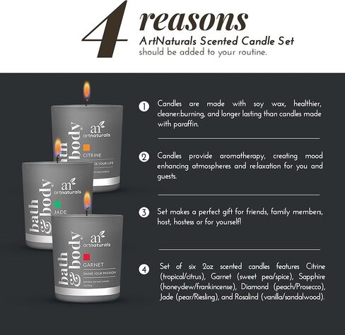 artnaturals Scented Candle Gift Set – (6 x 2 Oz / 60g) - Aromatherapy Set of Fragrance Soy Wax Candles - Made in USA with Essential Oils – for Stress Relief and Relaxation in Kuwait