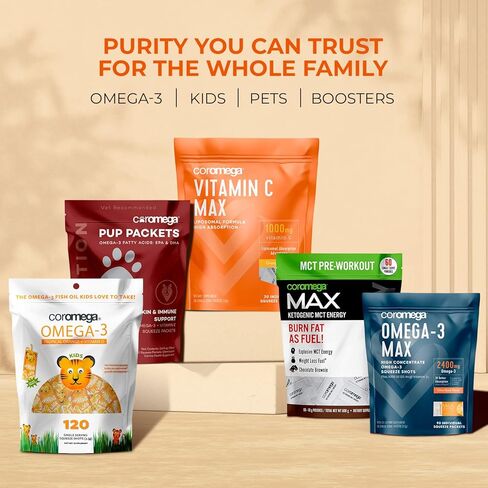 كوروميجا ماكس زيت السمك أوميغا 3 عالي التركيز، 2400 مجم أوميغا 3 مع امتصاص أفضل 3 مرات من الكبسولات الطرية، 60 عبوة فردية، نكهة الحمضيات؛ مكمل مضاد للالتهابات مع فيتامين د in Kuwait